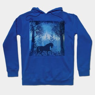 Horse in the Woods - Midnight Blue Forest Original Acrylic Art Painting Hoodie